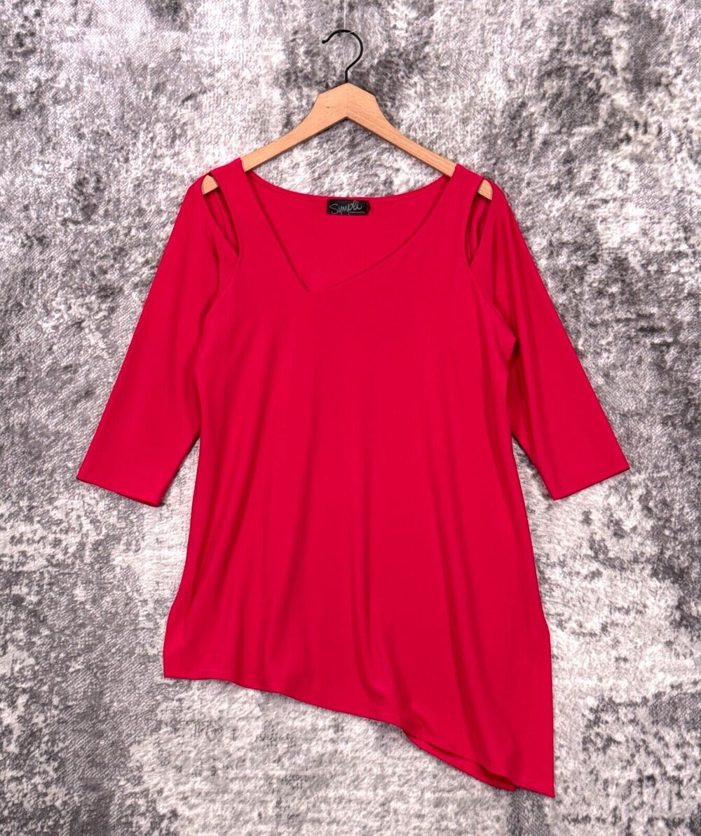 Sympli Tunic Top 12 Womens Pink Cold Shoulder Cutout Asymmetrical